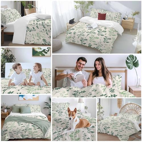 Sage Green Botanical Bedding Duvet Cover Queen Size - 1 Quilt Cover