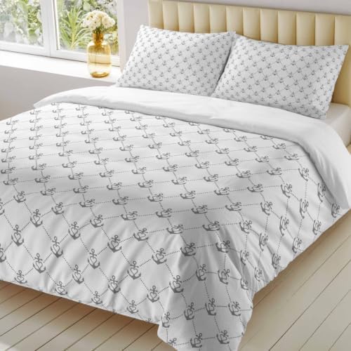 Duvet Cover Cal King Size, Nautical Anchors 3-Piece Bedding