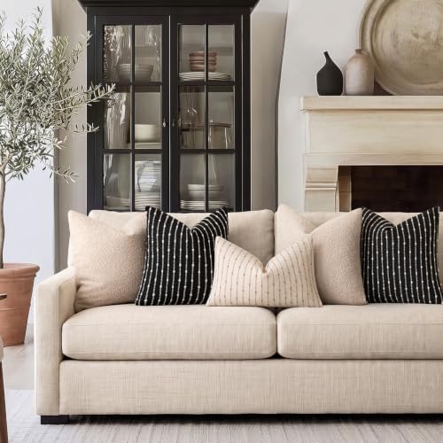 Foindtower Decorative Striped Boucle Throw Pillow Covers 18x18 Inch