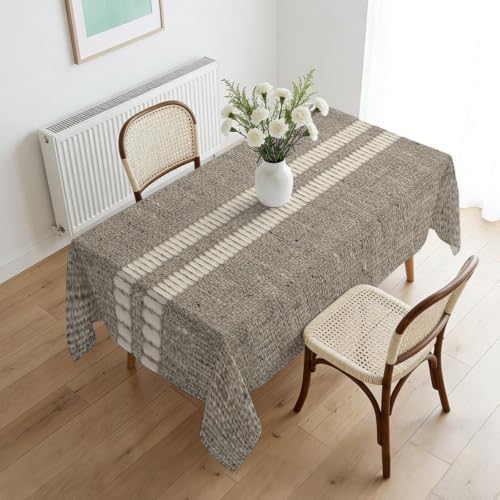 Farmhouse Grey Brown Table Cloth, Vintage Country Linen Textured