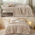 Bedsure Queen Size Light Khaki Sheet Set and Boho Duvet Cover Set with
