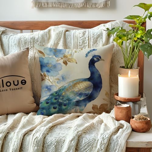 ULOVE LOVE YOURSELF 2Pack Peacock Throw Pillow Covers Only Watercolor