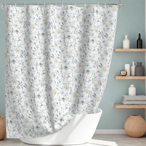 Leowefowa Neutral Floral Shower Curtain 72x72 Inch, Beige Gray