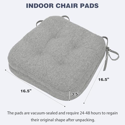 baibu Dining Chair Cushions, 2 Pack, 16.5 x 16.5 x 3.5 in, Light Grey