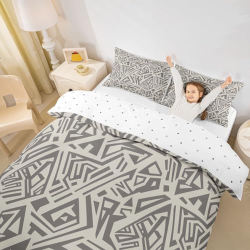 Erosebridal Light Gray Geometric Teens Duvet Cover 3 Piece Bohemian