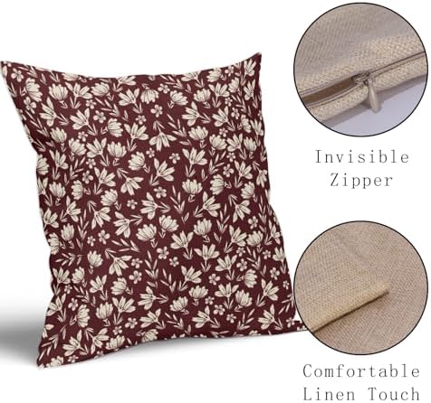 Burgundy Pillow Covers 18x18 Set of 2 Vintage Floral Rustic Old Style