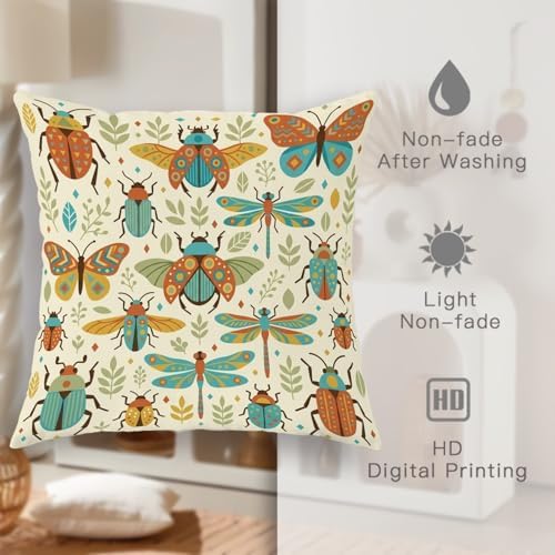 Butterfly Throw Pillow Covers Set of 2, Nature Fanciful Beetle