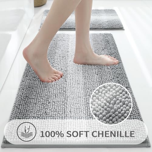 Gibelle Chenille Bathroom Rug Set 2 Piece - Non Slip Bath Mat 16x24