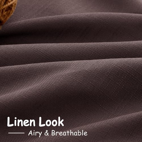 Linen Curtains Semi Sheer Coffee Brown 96 Inches Long 2 Panels Set for