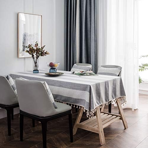Striped Tablecloth Stitching Tassel Table Cloth Cotton Linen