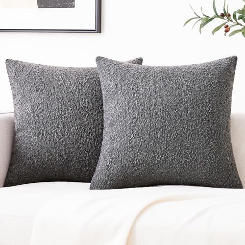 Mixhug Decorative Boucle Throw Pillow Covers, Dark Gray