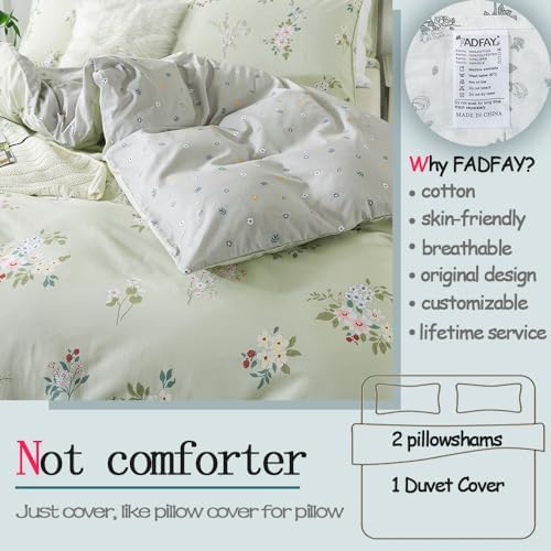 FADFAY Floral Duvet Cover Set Queen 100% Cotton Sage Green Comforter