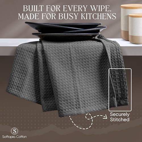 Gray Kitchen Towels – Waffle Weave, 100% Cotton, Soft & Absorbent