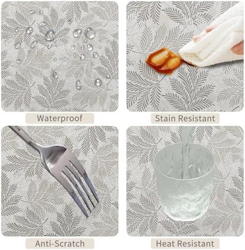 70x70inches Grey Leaves Square Tablecloth Spring Leaf Printed Rustic