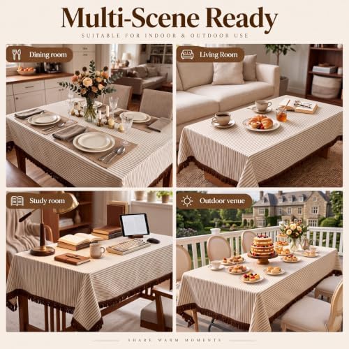Beige Linen Rectangular Tablecloth, 70x52 Inch, Farmhouse Style