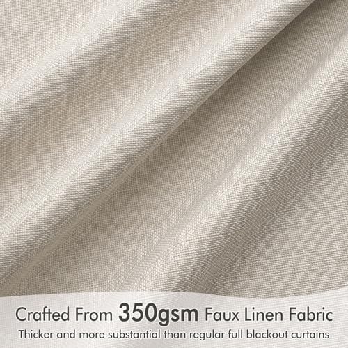 MIULEE 100% Blackout Back Tab Pleat Linen Curtains 50" Wx84 L,Beige