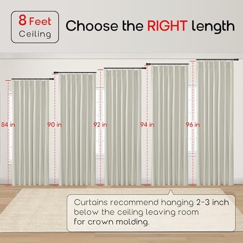 SHINELAND Pinch Pleated Cream Blackout Curtains 96 Inch Long 2 Panel