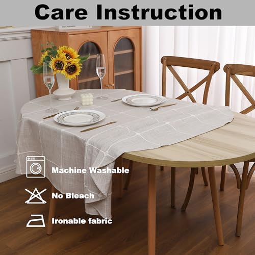 Gernaice Plaid Oval Tablecloth Checkered Table Cloth 60" x 84" Brown