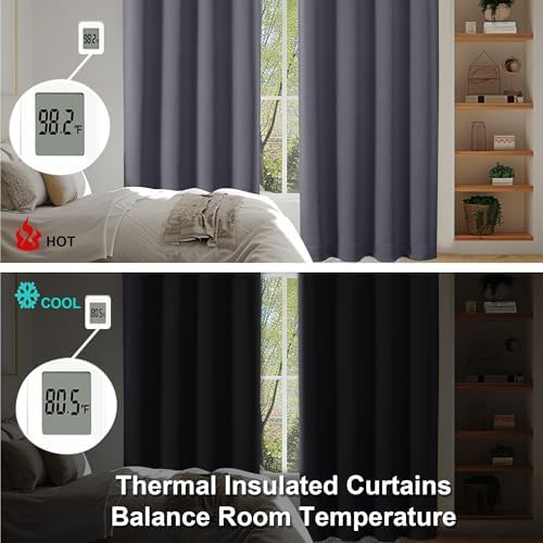 Simplebrand Ava Grey Blackout Curtains 63 Inch Length for Bedroom 2