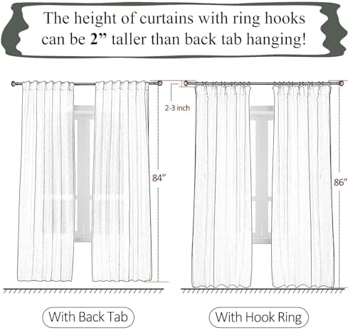 Off White Pinch Pleated Sheer Curtains 108 Inch Long Floor to Ceiling