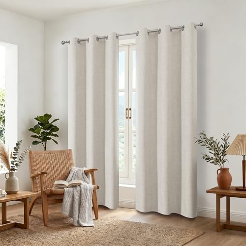 Cream 100% Blackout Linen Curtains Living Room 40x84 Inch Long 2