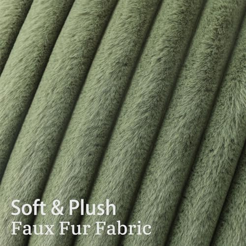 Simmore Faux Fur Striped Olive Green Throw Pillow Covers 22x22 Set of