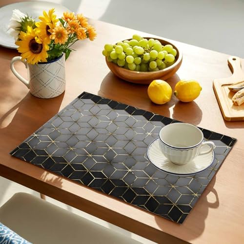 Placemats Set of 8, Gray Mottled Gradient Geometric Washable Table