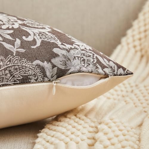 Floral Jacquard Throw Pillow Covers Set of 2, Background/Chocolate