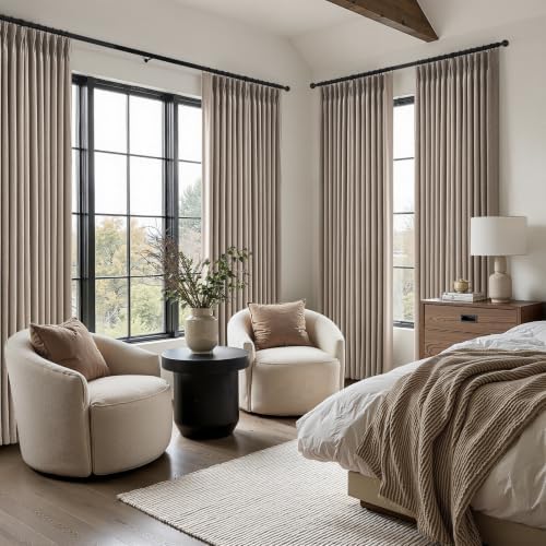 84 Inches Taupe Pinch Pleated Curtains 2 Panels Linen Textured