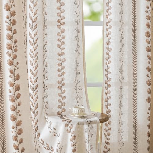 Boho Farmhouse Linen Curtains 96 Inch for Living Room 2 Panels
