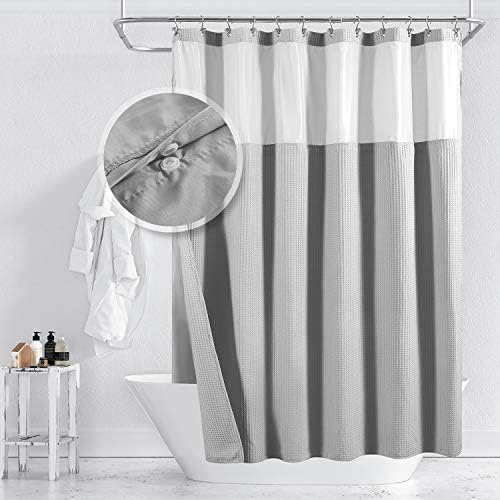 Barossa Design Cotton Waffle Weave Shower Curtain with Snap-in Liner