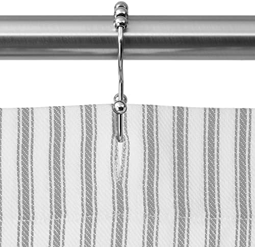 Alloy Gray and White Ticking Stripe Shower Curtain Woven Cotton