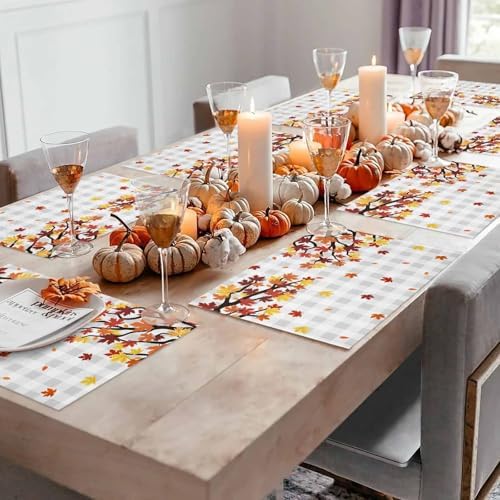 Placemats Set of 8, Thanksgiving Autumn Maple Leaf Washable Table Mats