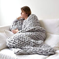 Knitted Blanket Throw Chunky Light Gray, Chunky Knit Throw Blankets