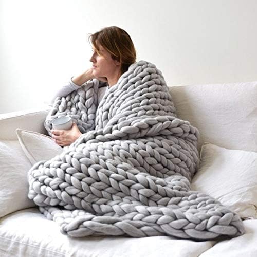 Knitted Blanket Throw Chunky Light Gray, Chunky Knit Throw Blankets