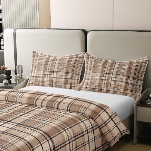 Castle Fairy Vintage Brown Plaid 100% Cotton Duvet Cover Set