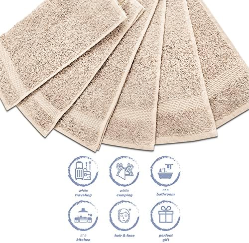 Hencely Premium 6-Pack Washcloths 12x12 Inches Soft Turkish Cotton