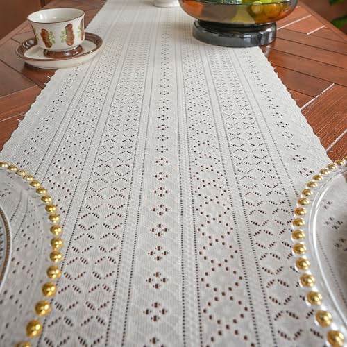 Lace Table Runner Long with Tassels - Elegant Farmhouse Blend Decor