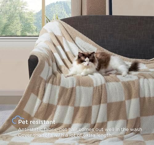 Checkered King Blanket for Couch - Super Soft Knit Bed Blankets,Fluffy