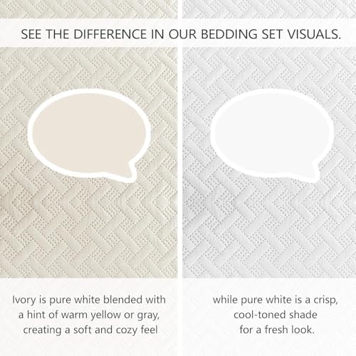 FLYMME Quilts King Size,Lightweight Cream Bedspreads,Basket Weave