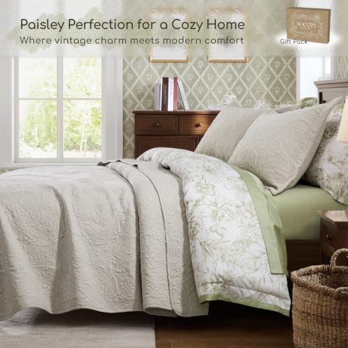 WDCOZY Paisley Quilt Set King Size, Light Beige Matelasse Lightweight