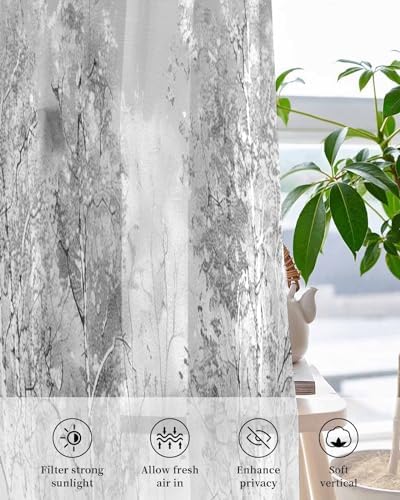 Grey Tree Sheer Curtains 63 Inch Length Grommet Semi Sheer Drapes for