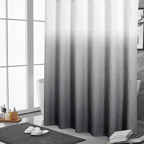 Grey Ombre Fabric Shower Curtain, 3D Marble Geometric Embossed, 72 x