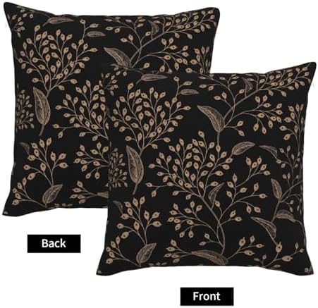 Boho Flowers Throw Pillow Covers 20x20 Inch Set of 2 Black Gold Floral