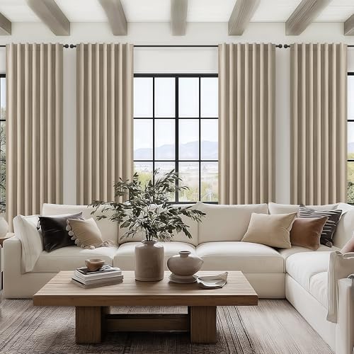 QJmydeco GreyBeige 108 Inch Curtains 2 Panel Set Burg Modern