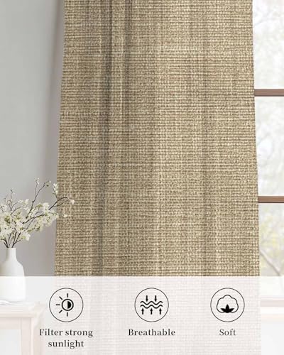 Vintage Linen Sheer Curtains 96 Inch Long 2 Panels, Pastoral Brown