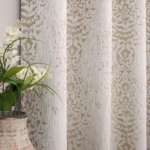 Mrs.Naturall Taupe Geometric Patterned Living Room Curtains, 84 Inch