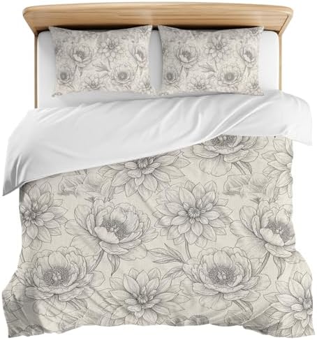 3 Pieces Bedding Set Queen Size, Bohemia Floral Soft Duvet Covers Set