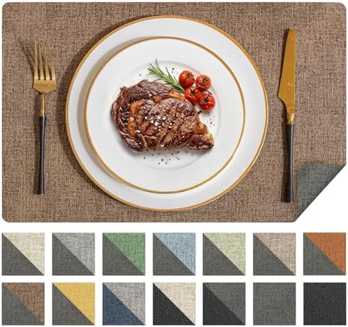 Romanstile Placemats Set of 6, Reversible Faux Leather Wipeable Table