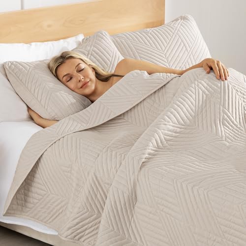 Exclusivo Mezcla Ultrasonic King Quilt Bedding Set, Beige Cream